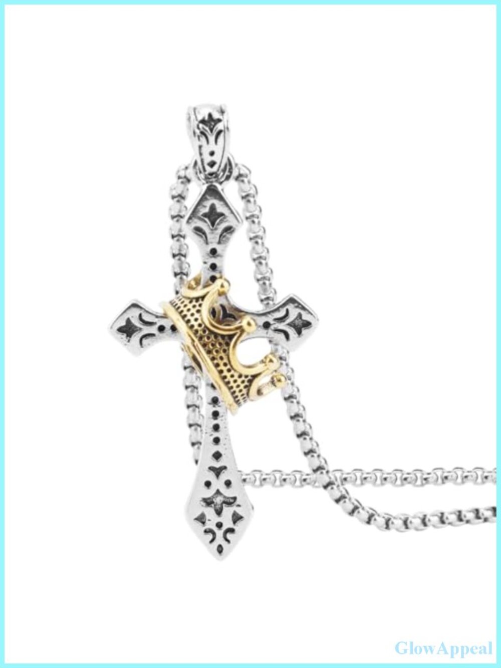 Stainless Steel Cross Necklace for Men, 24 Inch Crown Cross Chain Religious